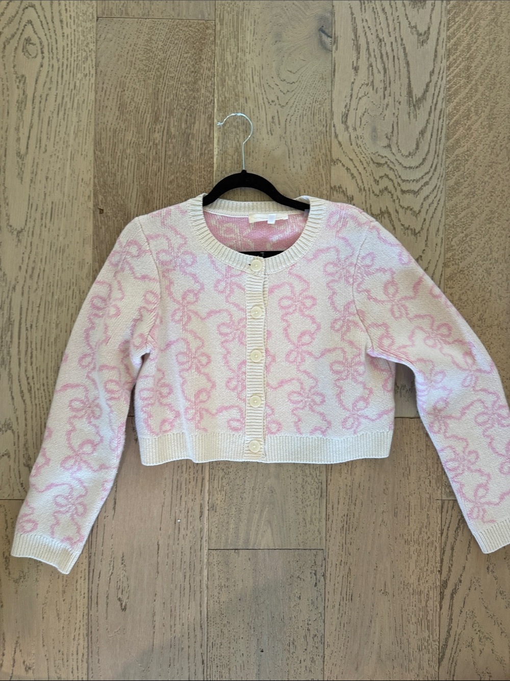 LoveShackFancy White and Pink Cropped Cardigan Sweater